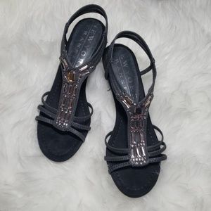 Black Rhinestone Wedge Sandals